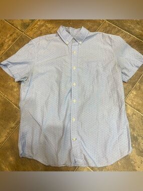 GAP Light Blue Short Sleeve Button-Down with Micro Dot Print